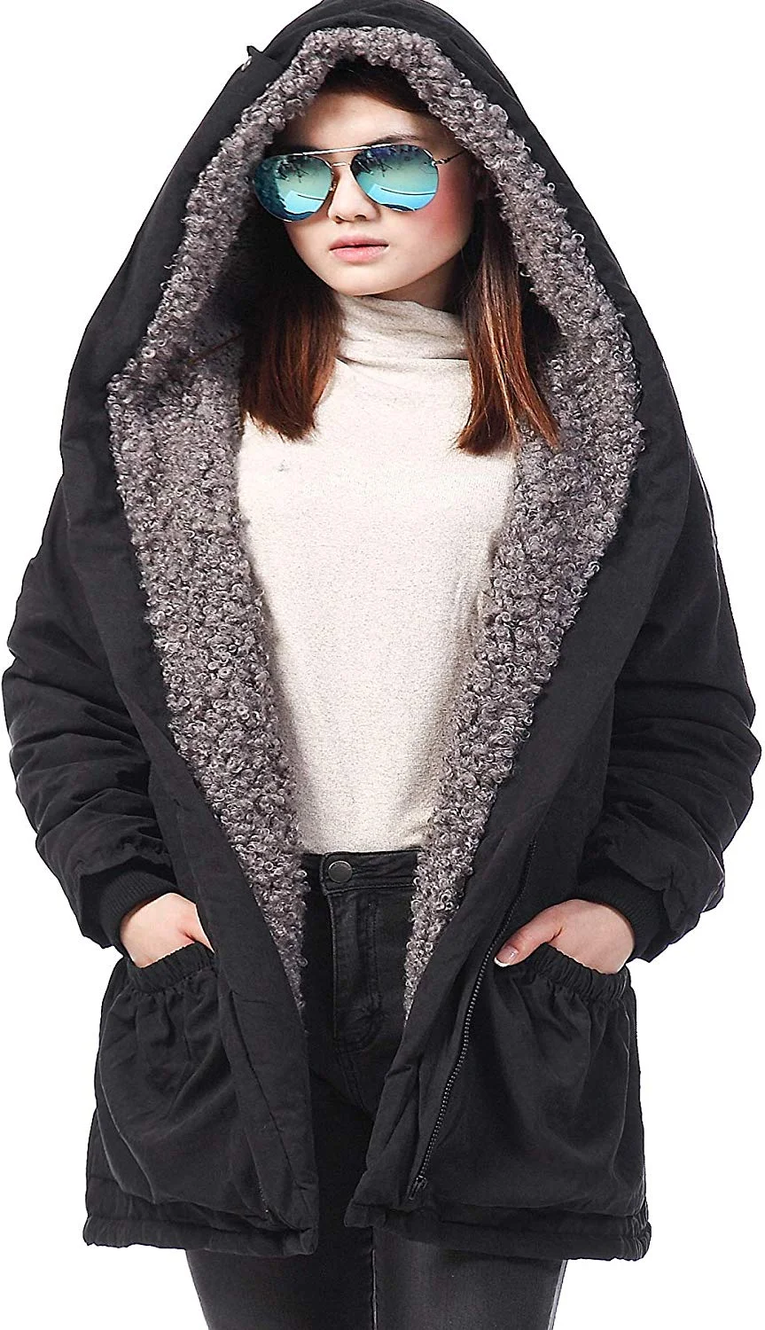 Winter Thicken Faux Fur Hooded Plus Size Parka Jacket Coat Size S-3XL for women