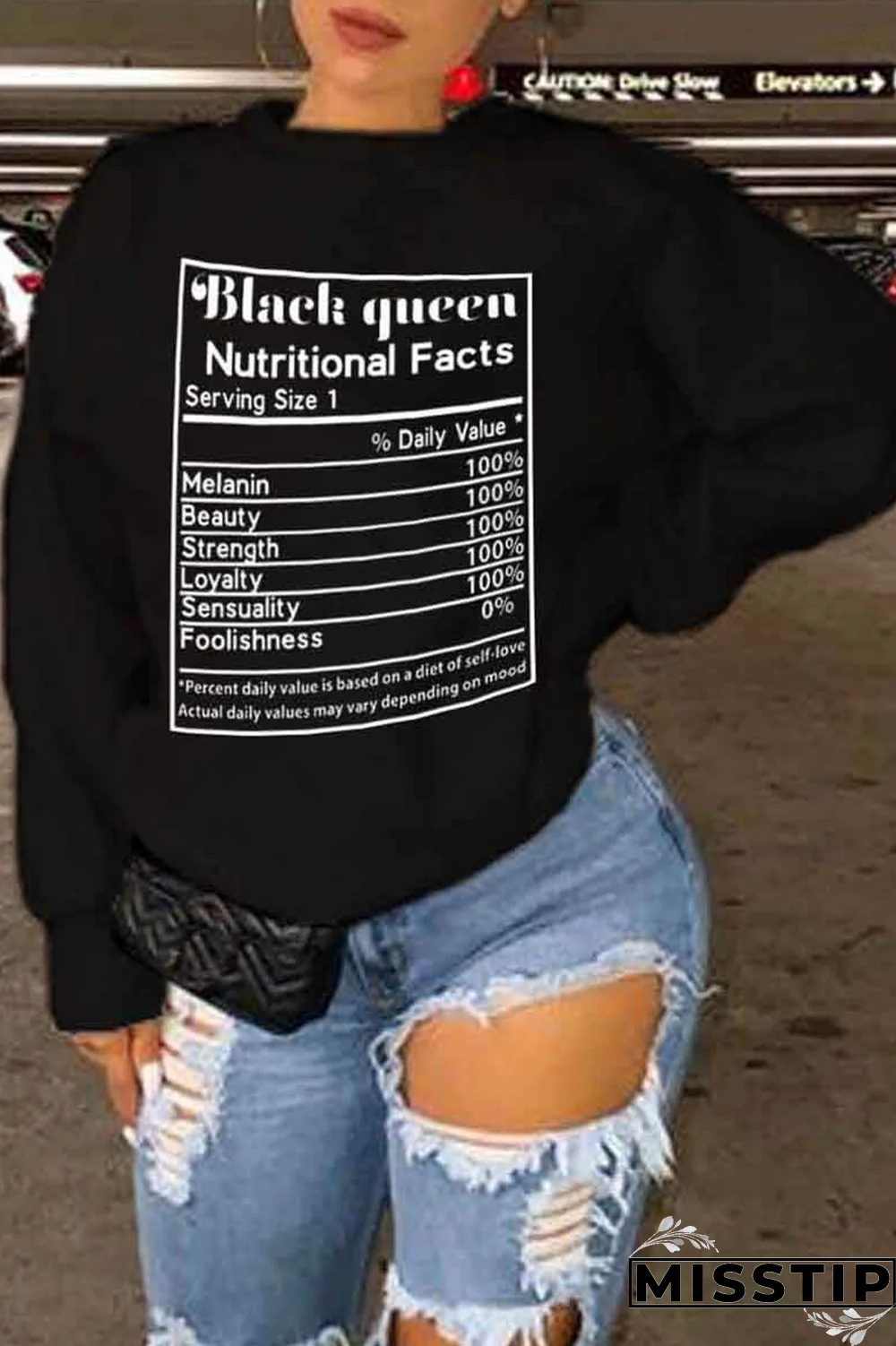 Black Fashion Street Print Patchwork Letter O Neck Tops