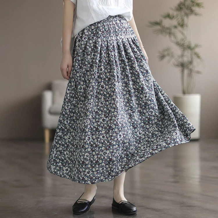 Literary Floral Thin Large A-Line Skirt