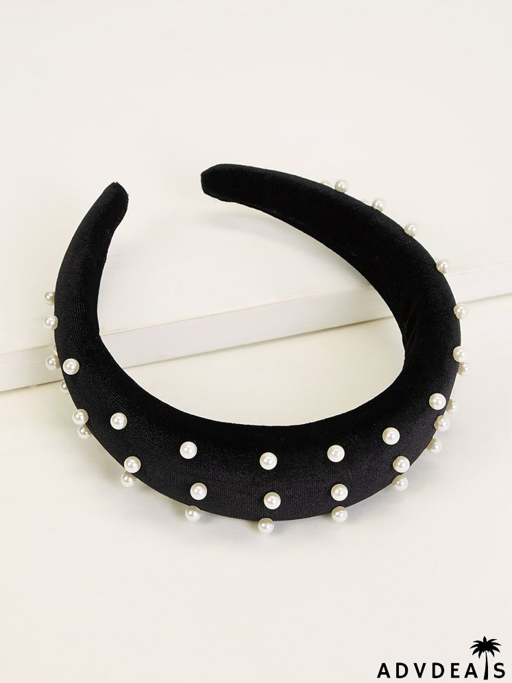 Faux Pearl Decor Padded Headband