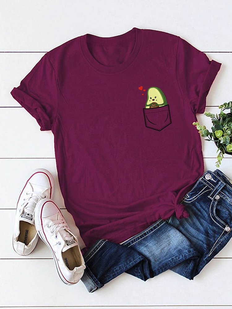 Bestdealfriday Avocado Lying Comfortably In The Pocket Printed Comfortable Cotton Short Sleeved T-Shirt For Women 9719783