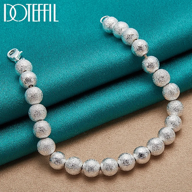 925 Sterling Silver 8mm Matte Bead Ball Chain Bracelet For Woman Jewelry