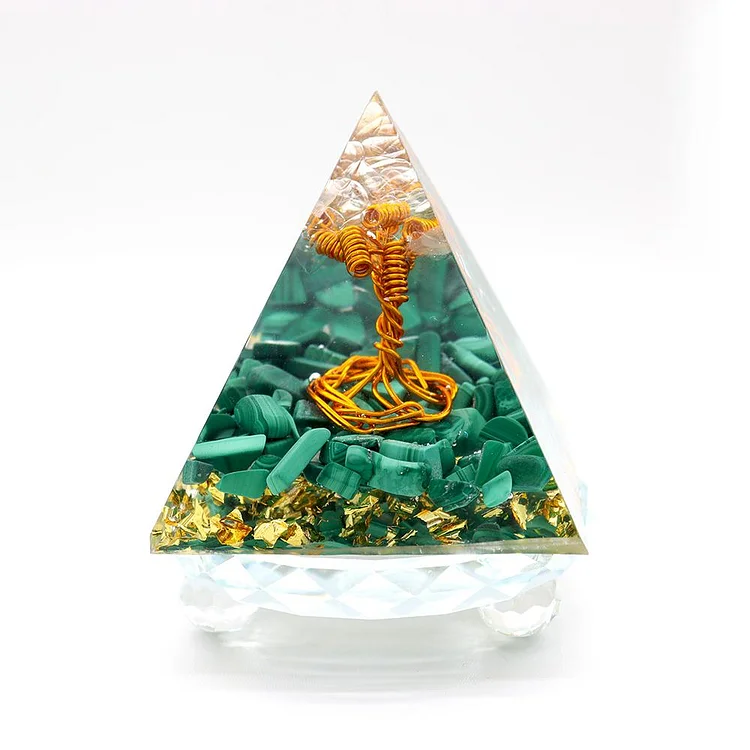 Tree of life Infused Malachite Crystal Chips Pyramid