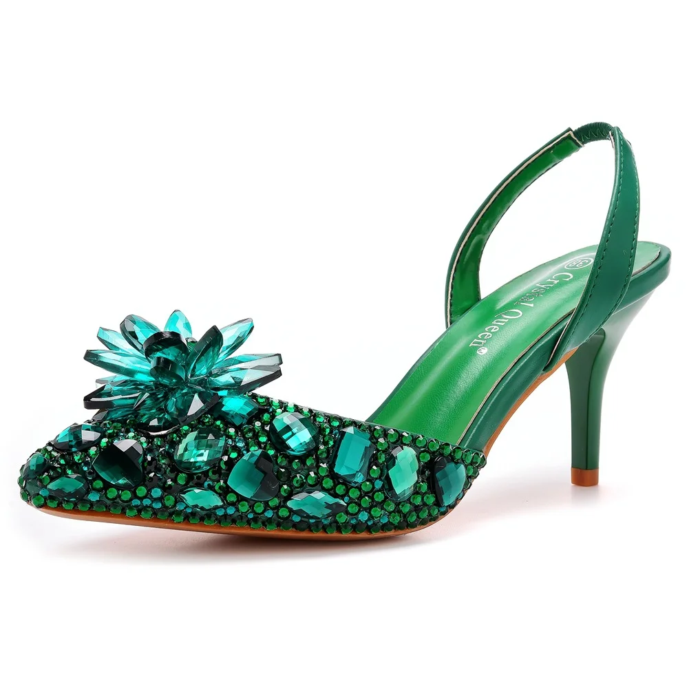 Breakj Breakj Cm Silver Light-Mouthed Pointed Sandals Water Drill Glass Fine Heel Sandals Large Wedding Shoes Bride Wedding Women's Shoes