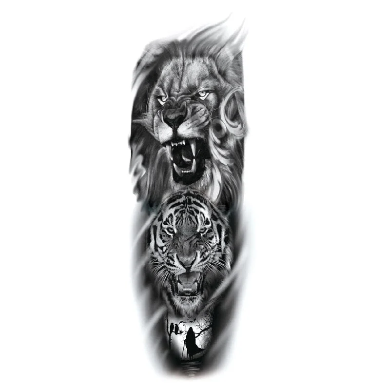 Waterproof Temporary Fake Tattoos Sticker Skull Totem Tiger Monster Body Art Full Arm Sleeve Fake Tattoo Snake for Men Women