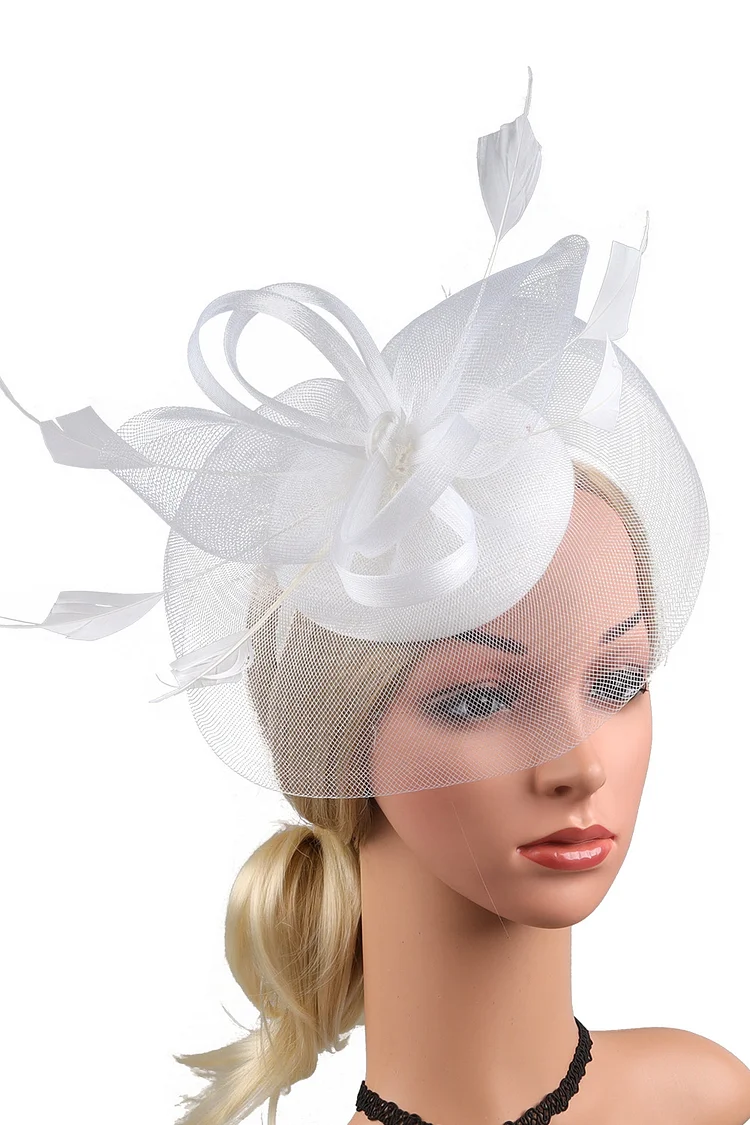 Vintage Elegant Bride Feather Mesh Headwear Hat
