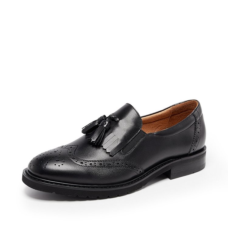 Black Round Toe Flat Wingtip Shoes Vintage Women's Oxfords |FSJ Shoes