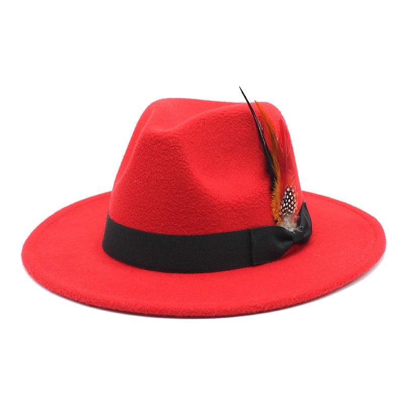 Bow Feather Top Hat Autumn And Winter Big Brim Hat Fashionable Men’s And Women’s Cashmere Felt Hat Style New Hats