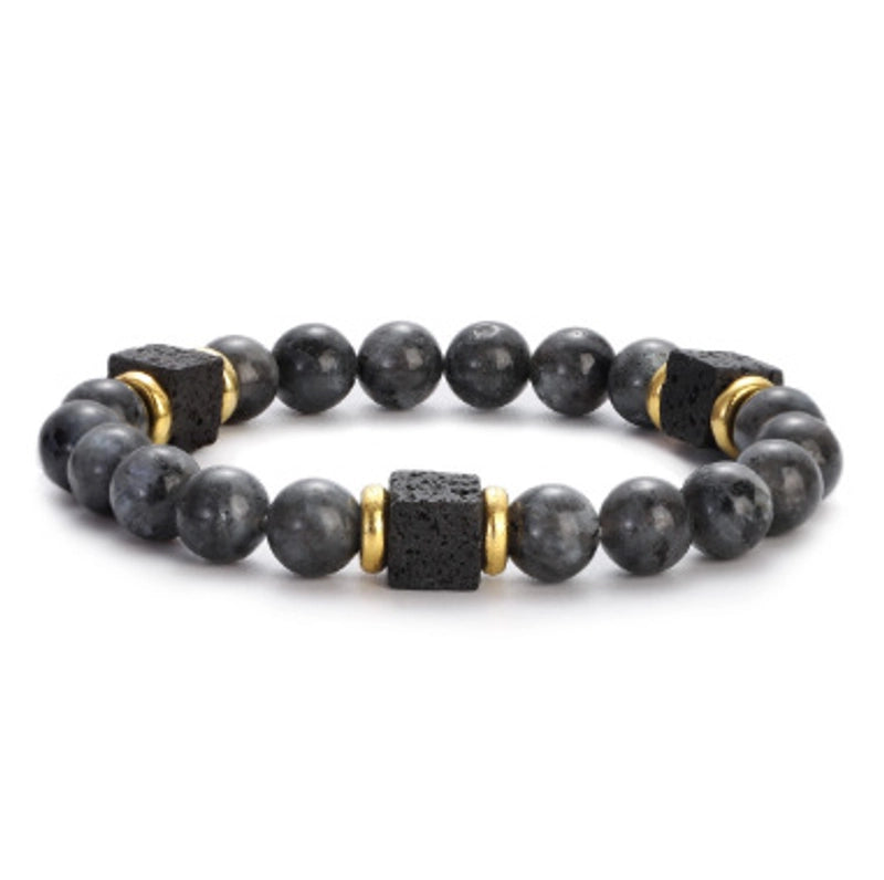 New Lava Cube Volcanic Stone Bracelet Men’s Colorful Marble Glass Beads Retro Bracelet