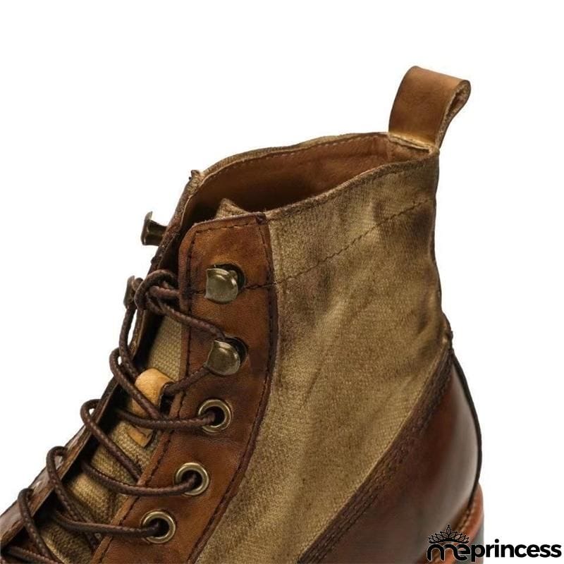 Men's Retro Casual Fashion Lace-Up Patchwork Design Martin Boots