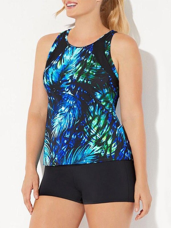 Plus Size Swimwear Sleeveless Floral Printed Tankini