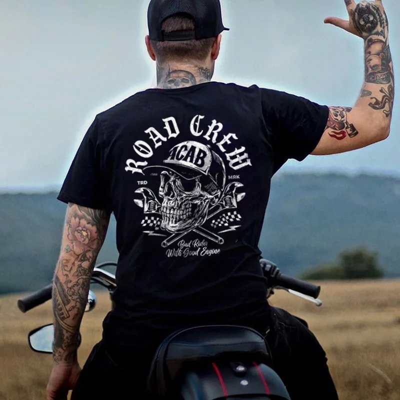 ROAD CREW Skull Black Print T-shirt