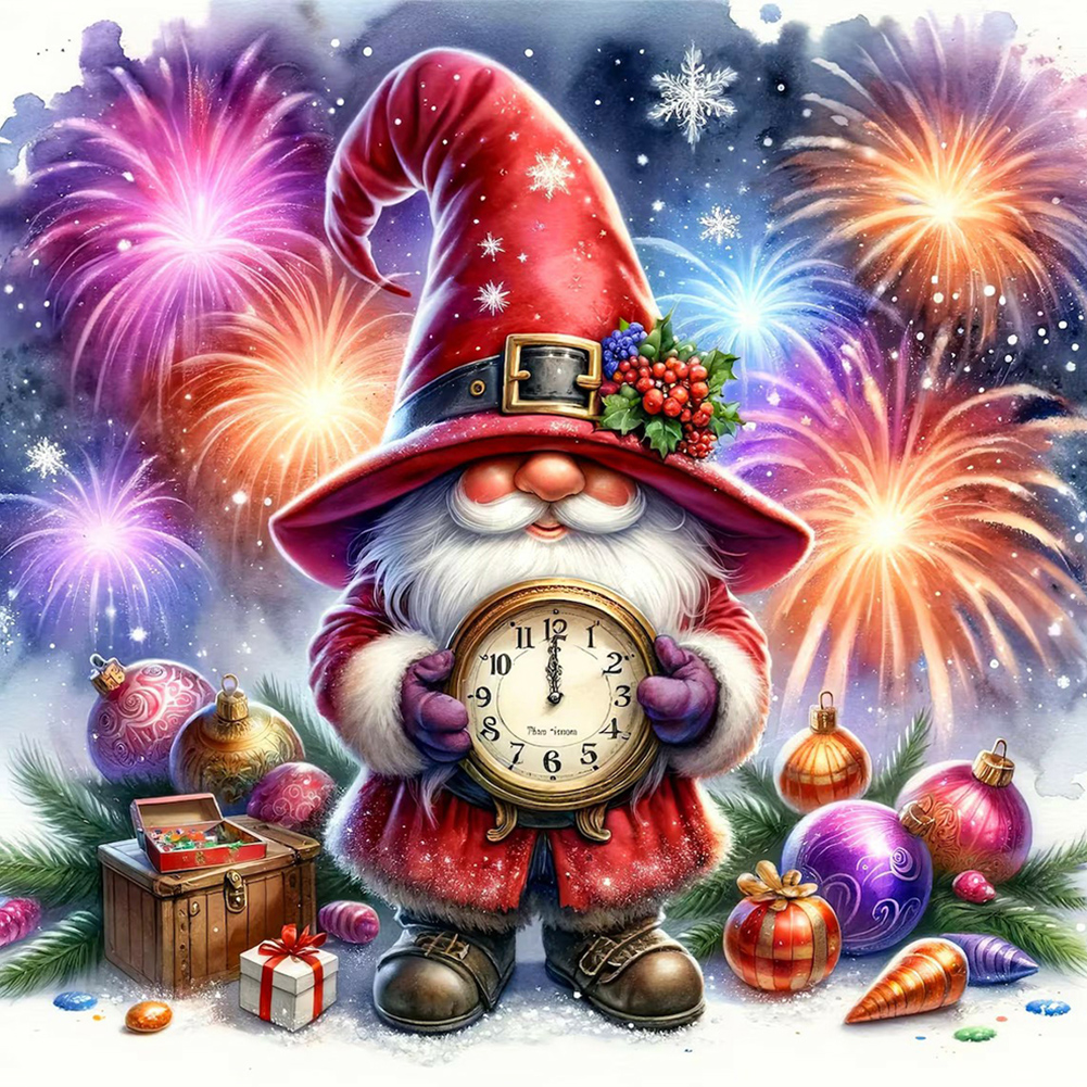 Gnome Clocks New YearFull Round Drill(40*40)