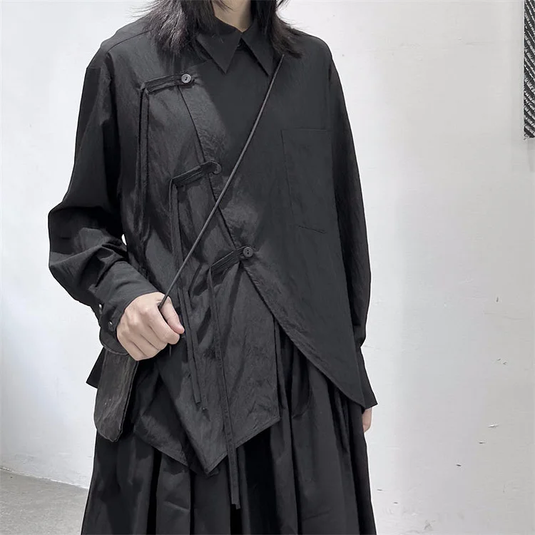 Dawfashion Techwear Streetwear-Japanese Dark Style Design Solid Color Shirts-Streetfashion-Darkwear-Techwear