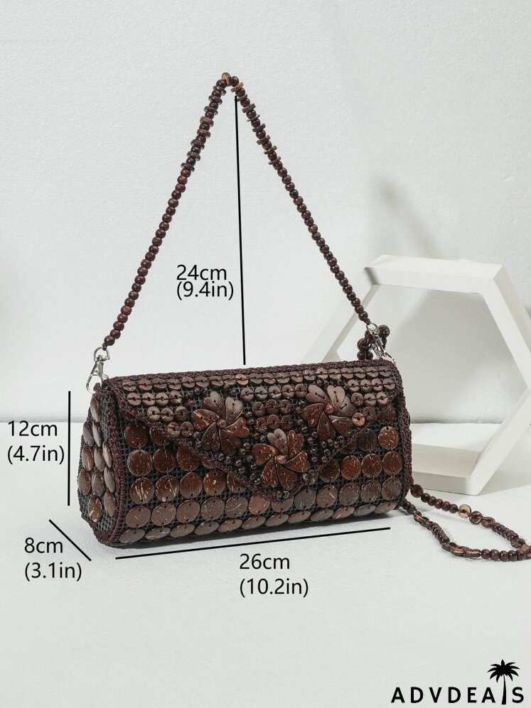 Coconut Shell Decor Beaded Strap Bucket Bag