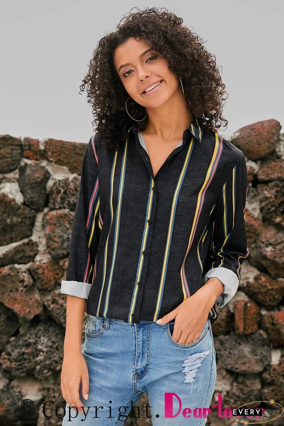 Women's Vertical Striped Button-Down Shirt