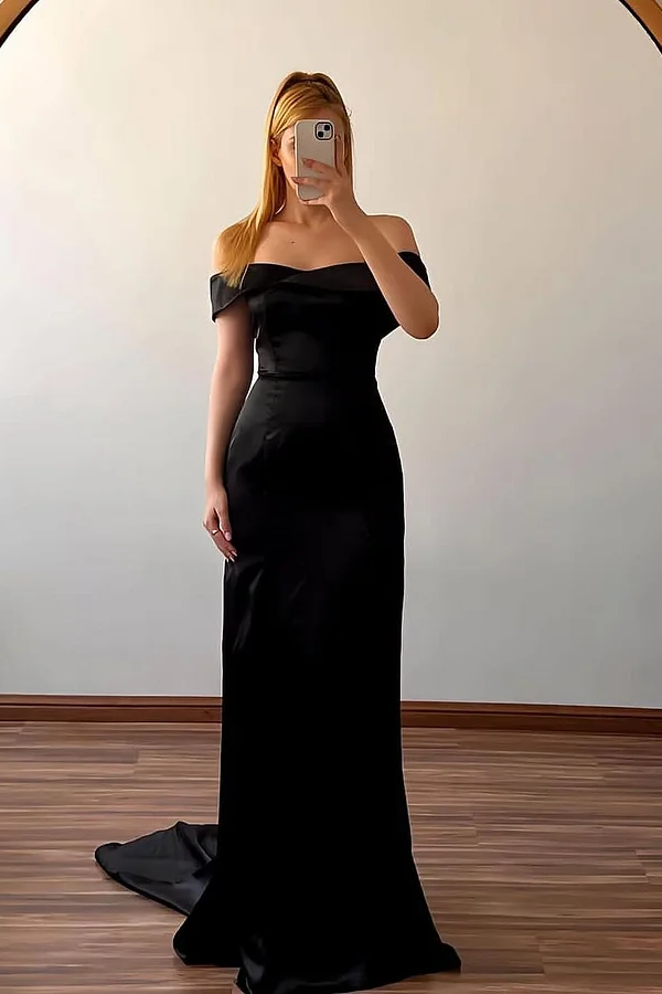 Daisda Mermaid Black Sleeveless Strapless Off-Shoulders Prom Dress