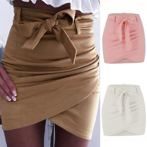 Elegant Pleated Solid Waistband Patchwork Skirt High Waist Package Hip Women Skirt - Shop Trendy Women's Clothing | LoverChic