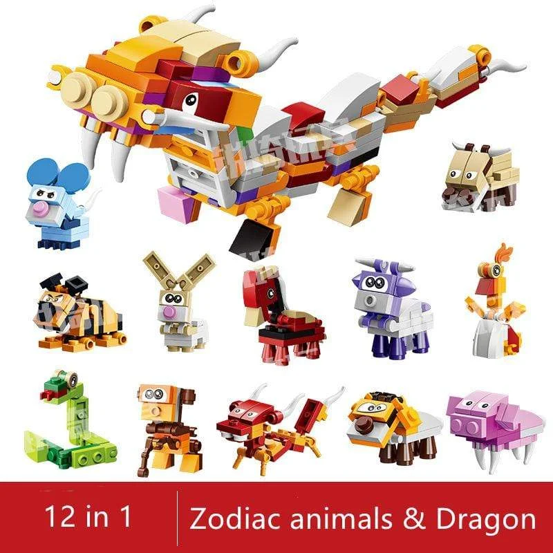 12 in 1 Dinosaur Animal Construction Vehicles Robots Building Blocks Gacha Eggs Toys Full Pack