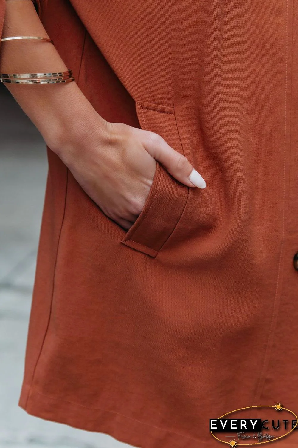 Lapel Collar Pocketed Buttoned Trench Coat