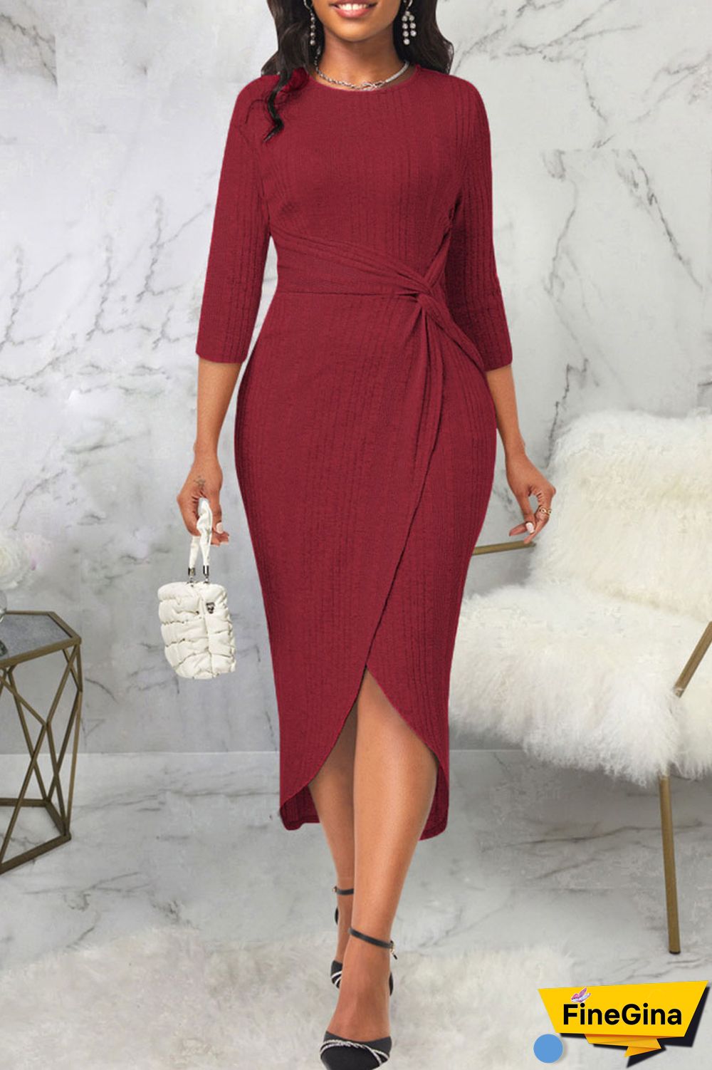 Grey Casual Solid Patchwork Asymmetrical O Neck Straight Dresses