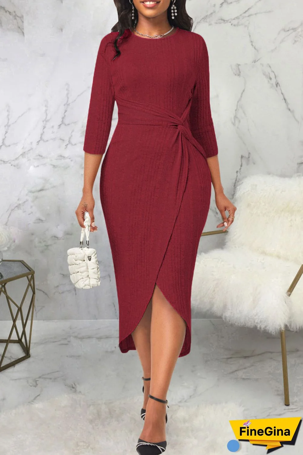 Grey Casual Solid Patchwork Asymmetrical O Neck Straight Dresses