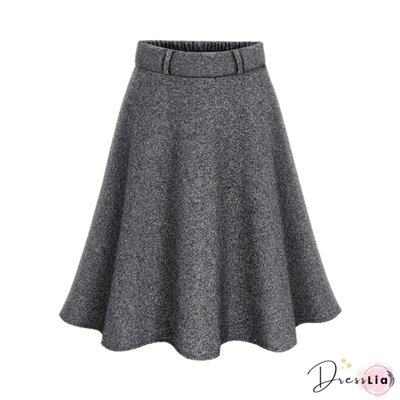 Gray Plain Wool Blend Casual Skirt