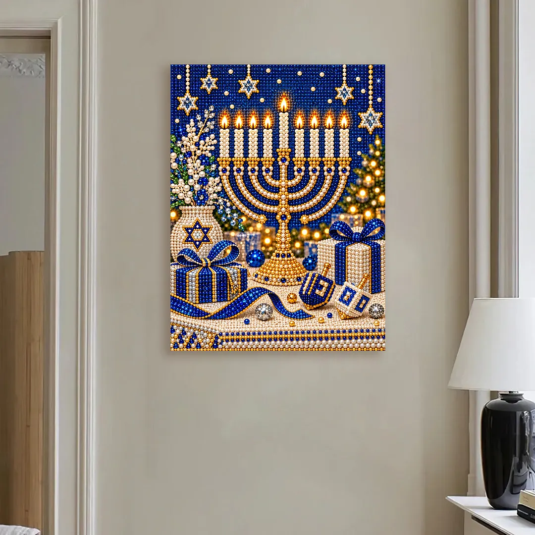 Framed Pearl Painting Kit DIY Hanukkah Menorah Bead Art 11.81x15.75in