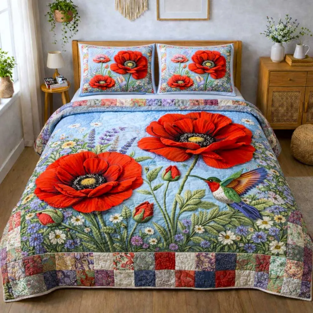 Wild Poppy 3-Piece Quilted Bedding Set GFTOMA10167