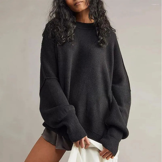 Fall 2024 Oversized Side Slit Ribbed Knit Sweater
