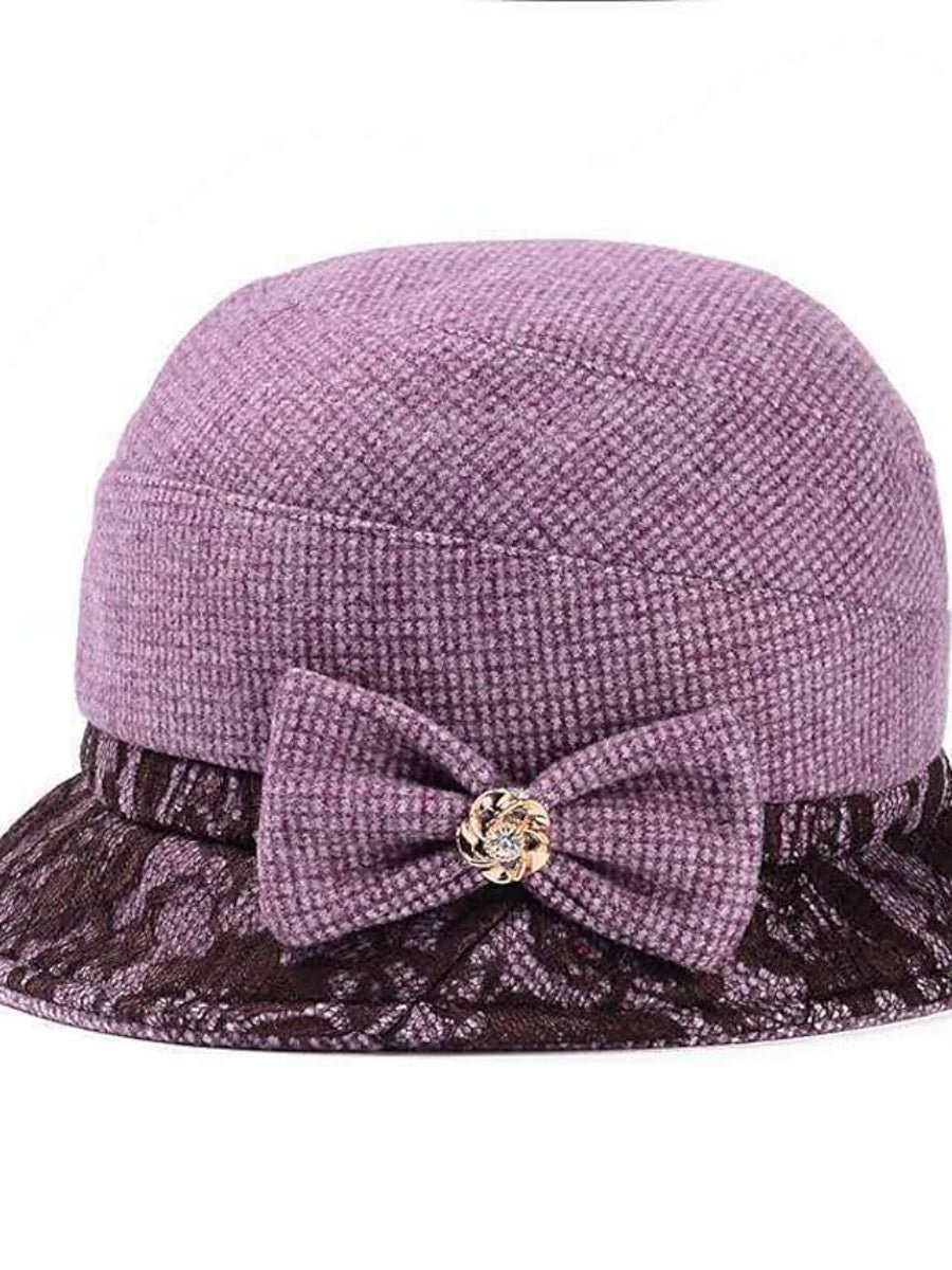 Women's Party Hat Bow Pure Color Plaid Lace Elegent Top Hat