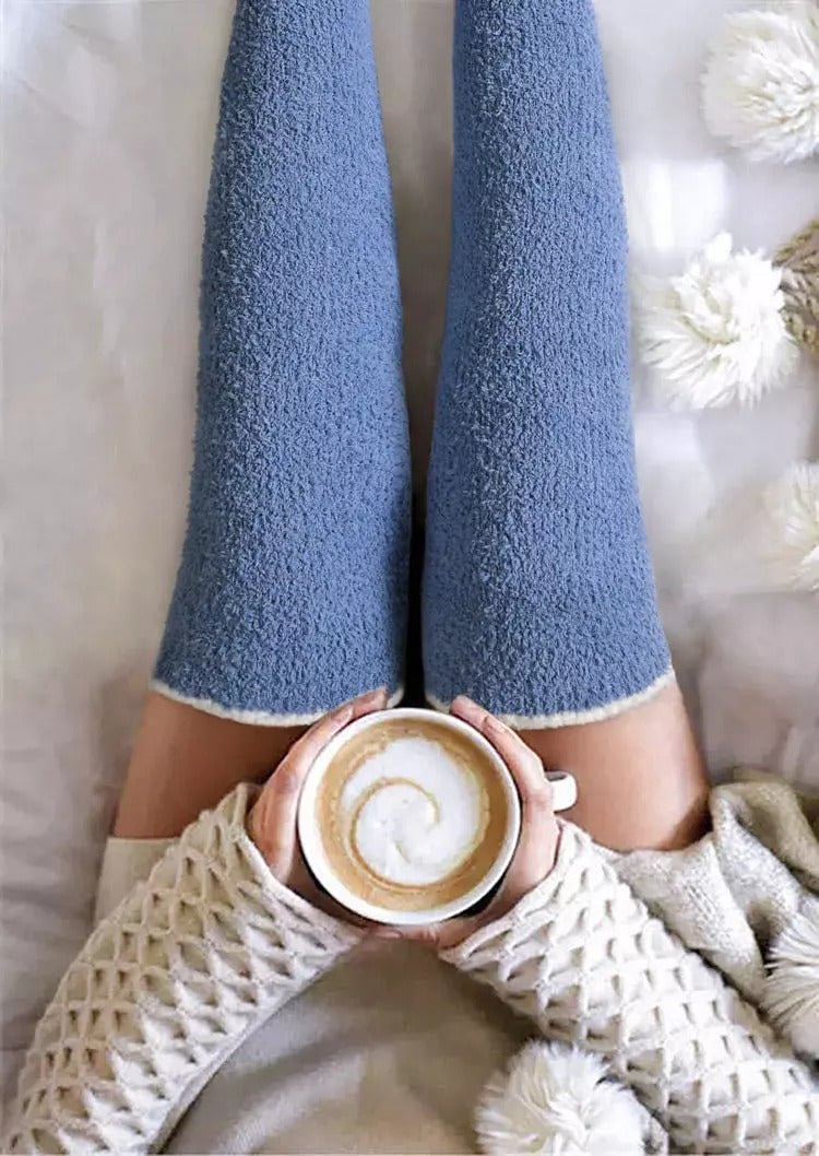 Coral Fleece Warm Thigh-High Crimping Socks