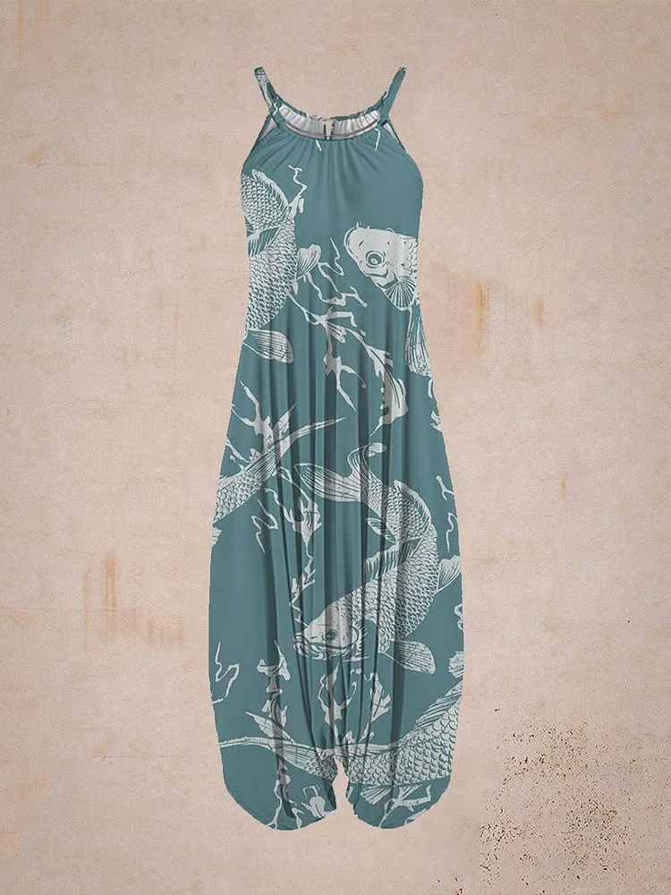 Light Green Print Harem Jumpsuit