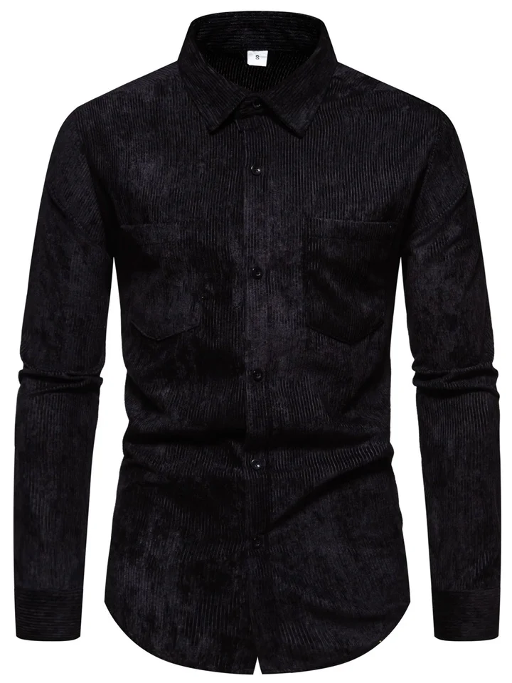 New Solid Color Shirt Men's Long Sleeved Corduroy Vintage Shirt-JRSEE