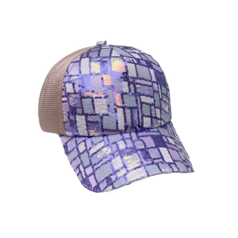 Women’s Streetwear Shiny Solid Color Sequins Curved Eaves Baseball Cap