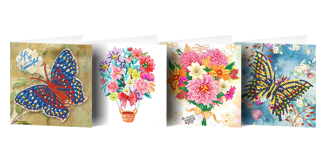 12pcs DIY Diamond Painting Greeting Cards Mosaic Birthday Postcard