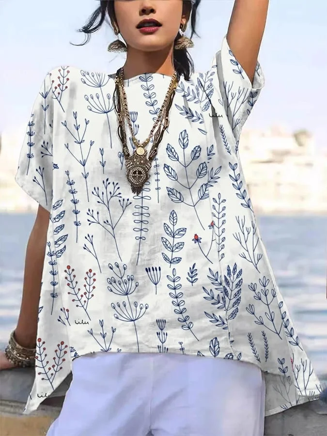 Women's Retro Floral Art Print Casual Shirt 