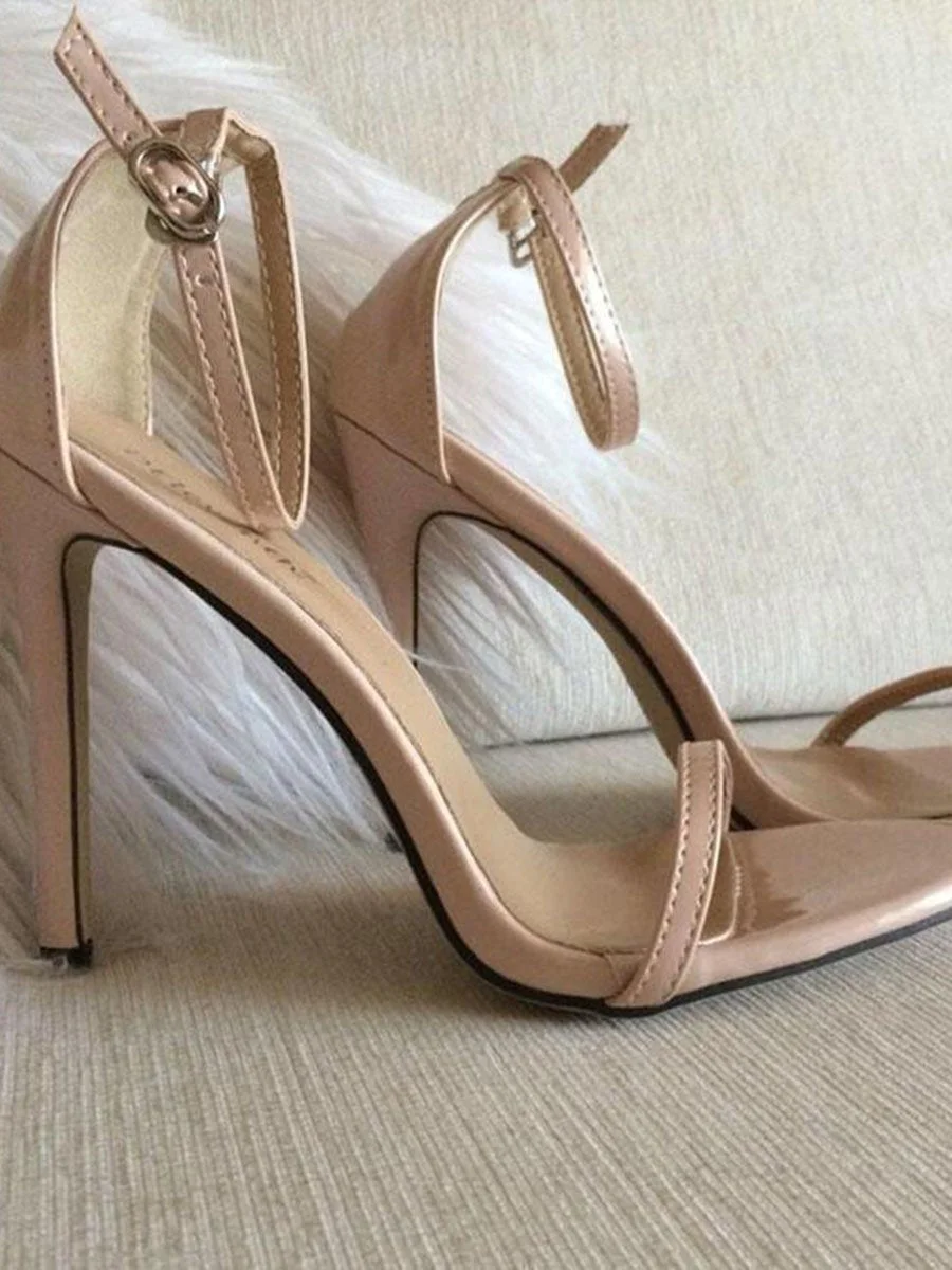 Solid Color T Strap Peep Toe Beach High Heels Casual Sandals