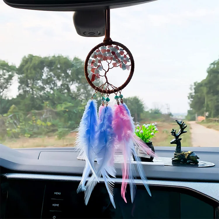 Olivenorma Crystal Tree of Life Feather Dreamcatcher Car Ornament