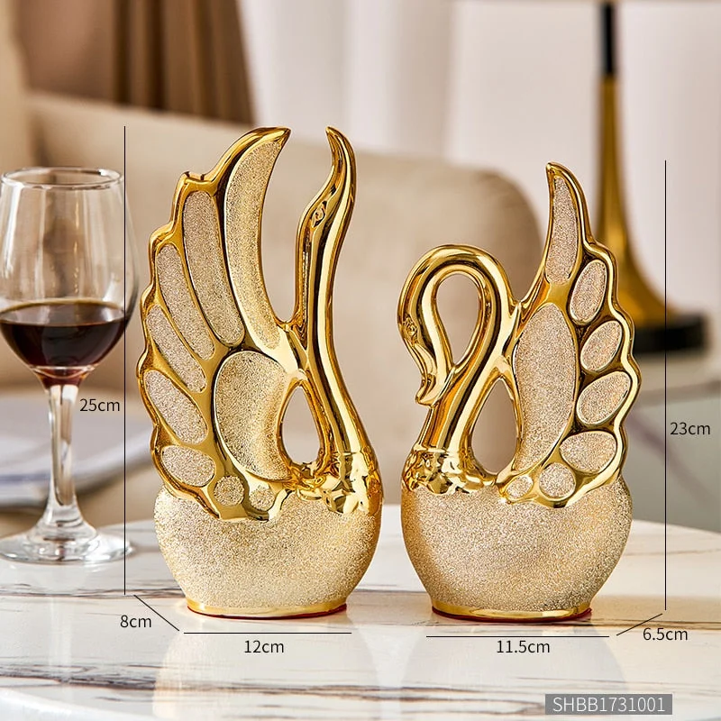 Home Decoration Accessories For Living Room Couple of Golden Swan Statues Ceramic Modern Office Desk Decor Sculptures Gifts