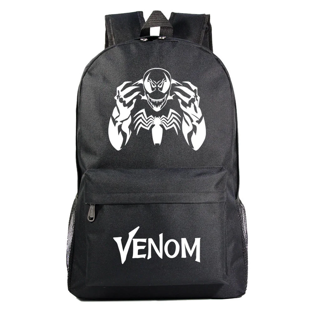 Venom-themed Waterproof Canvas Backpack with Dual Side Mesh Pockets and Laptop Compartment - Perfect for School and Adventures!