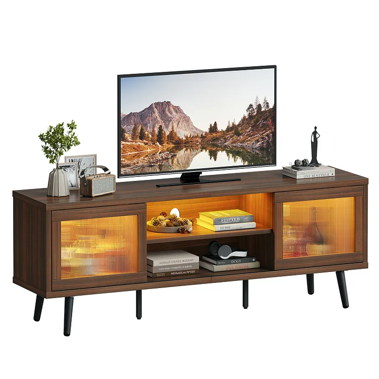 Bestier TV Stand with Storage and LED Lights Entertainment Center for TVs up to 70"