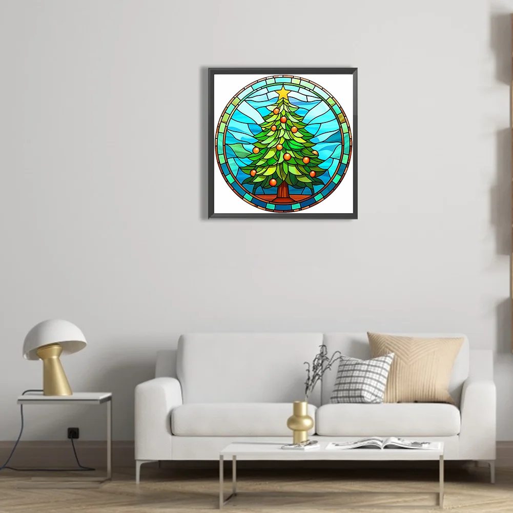 Diamond Painting - Full Round Drill - Stained Glass Xmas Tree(Canvas|30*30cm)