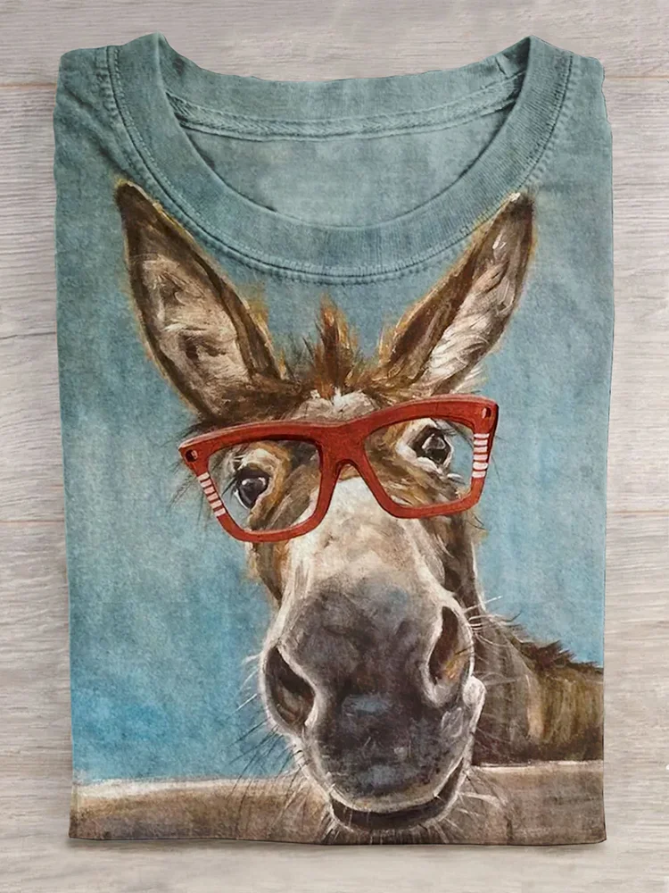 Unisex Cute Funny Donkey Art Print Casual T-shirt