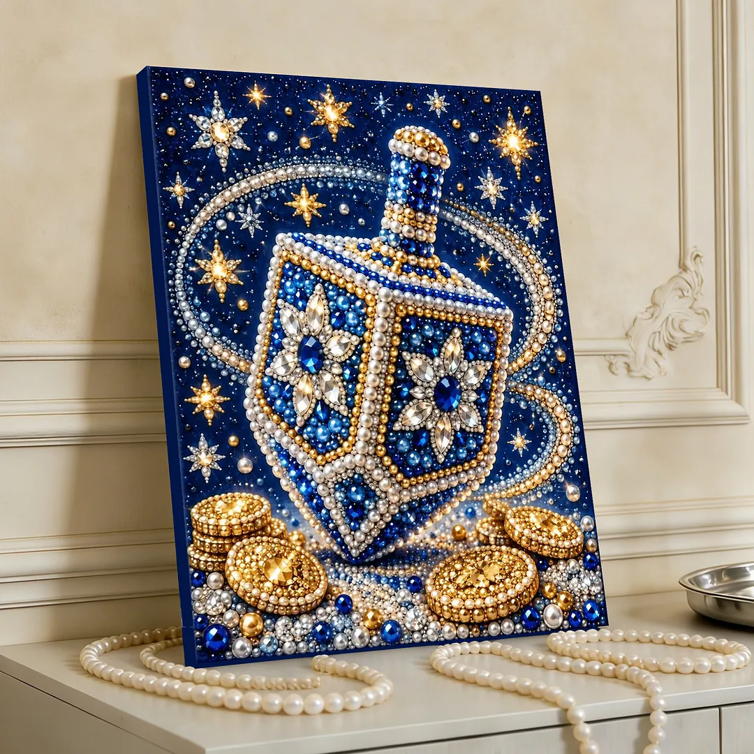 Framed Pearl Painting Kit Hanukkah Dreidel for Adults 11.81x15.75in