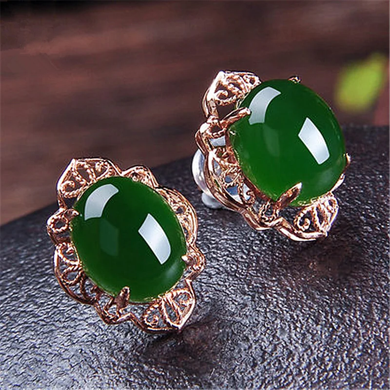 Chinese Natural Jade Green Hand-carved Drop Earrings Fashion Boutique Jewelry Men and Women Earrings Popular Gifts
