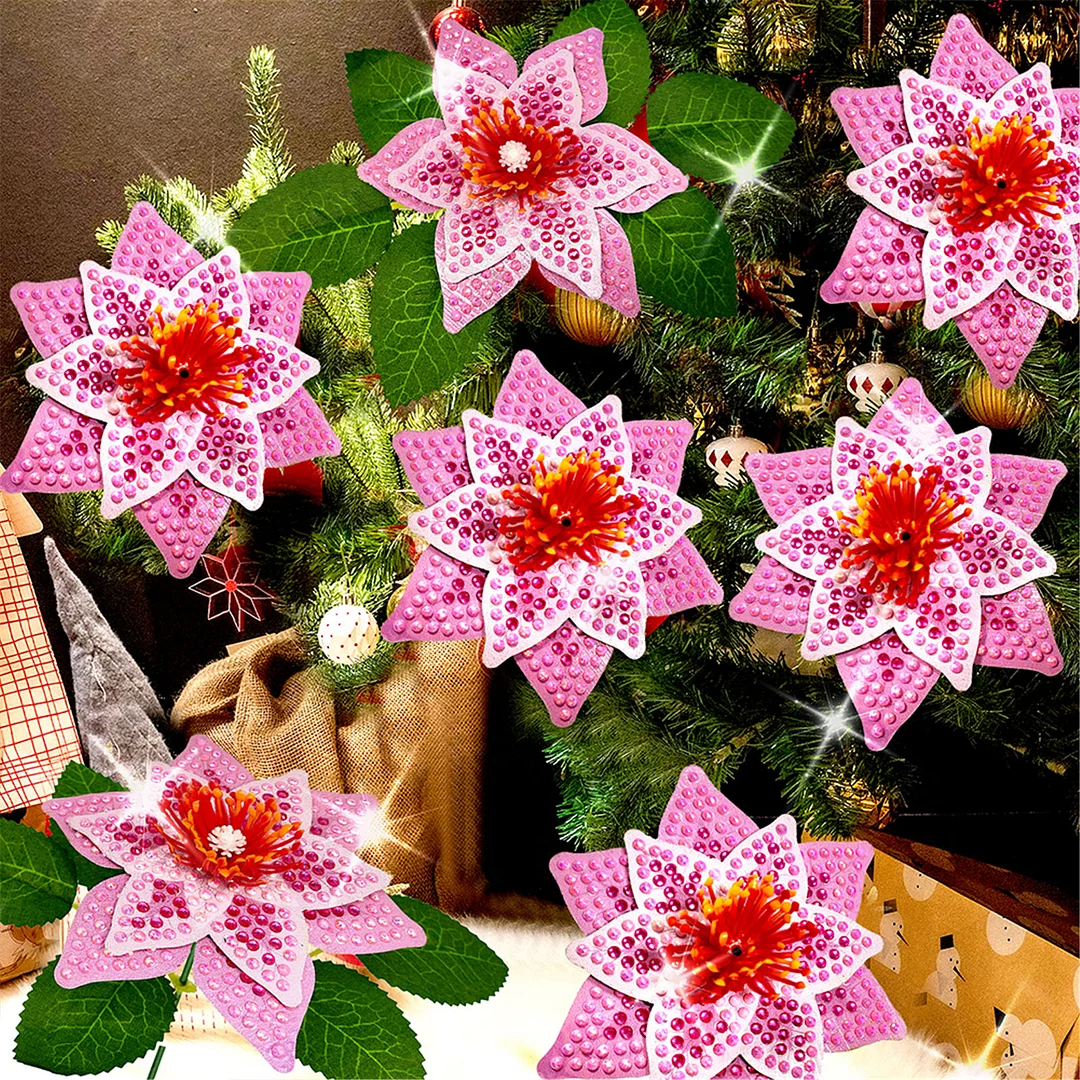 8Pcs 3D Pink Artificial Flowers DIY Desktop Diamond Art Kit for Adult Home Decor