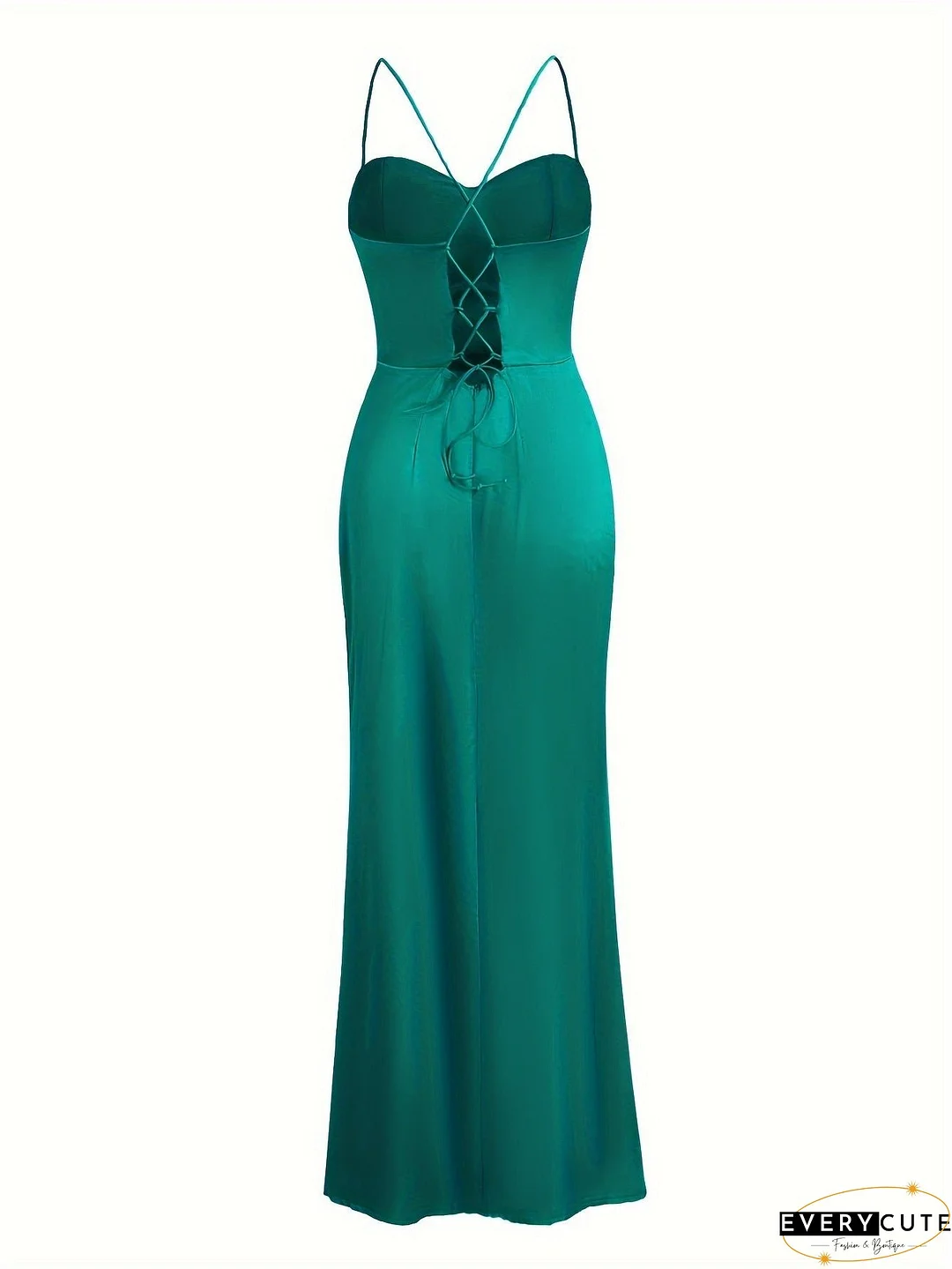 Split Thigh Backless Dress, Sexy Solid Party Maxi Dress, Women's Clothing