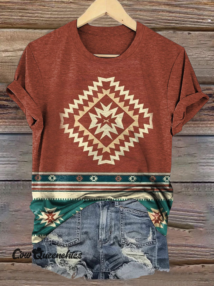 Aztec Floral Print Casual T-shirt Multicolor / S