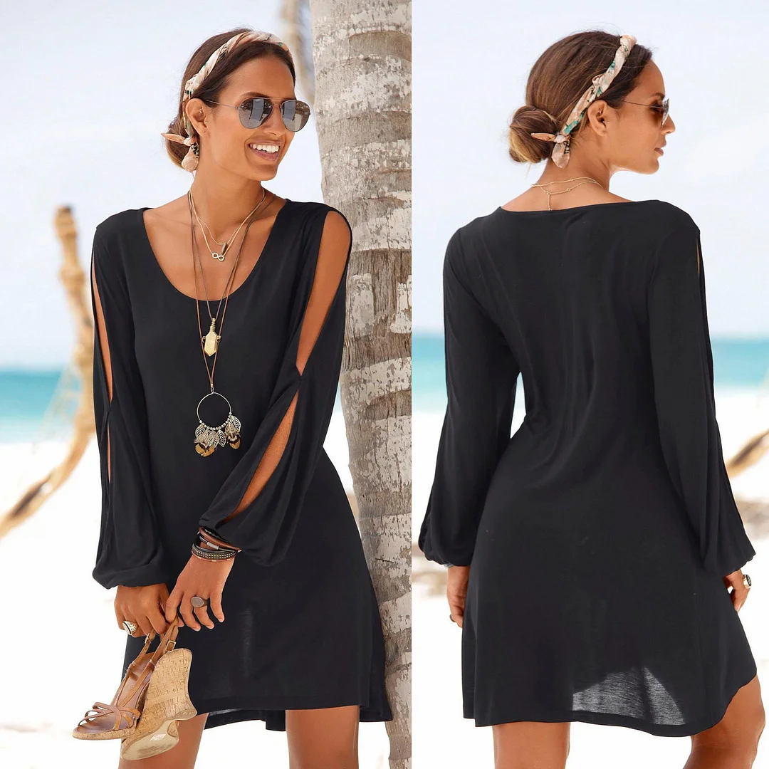Cutout Cold Shoulder Crew Neck Shift Causal Holiday Dresses Black Dresses
